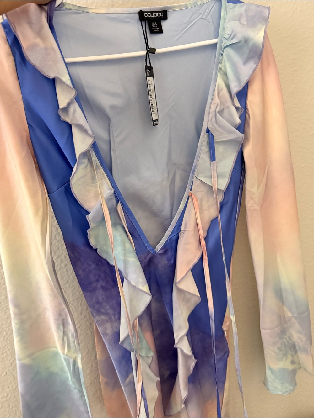 Boohoo Blue Lavender Tie-Front Mini Dress
